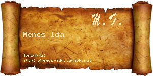 Mencs Ida névjegykártya
